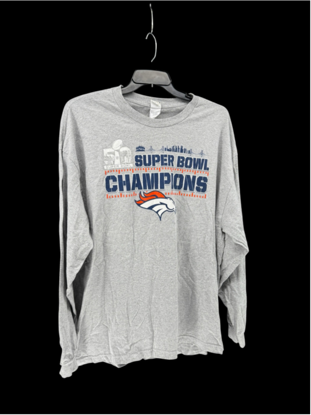 Men's Alstyle Super Bowl 50 Champions Long Sleeve Tee Grey XXL